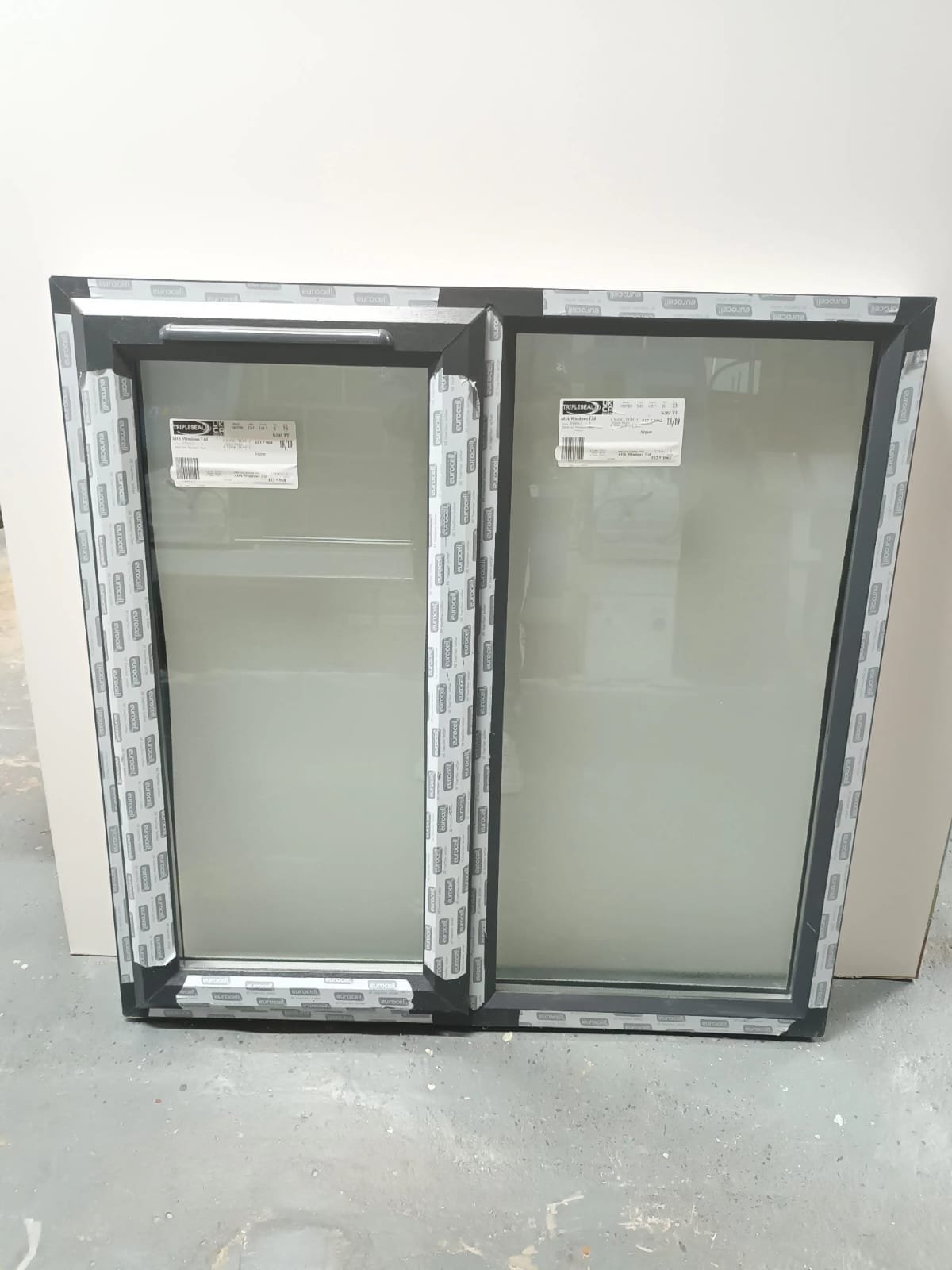 UPVC Casement Window, Grey on White, with Satin Glass