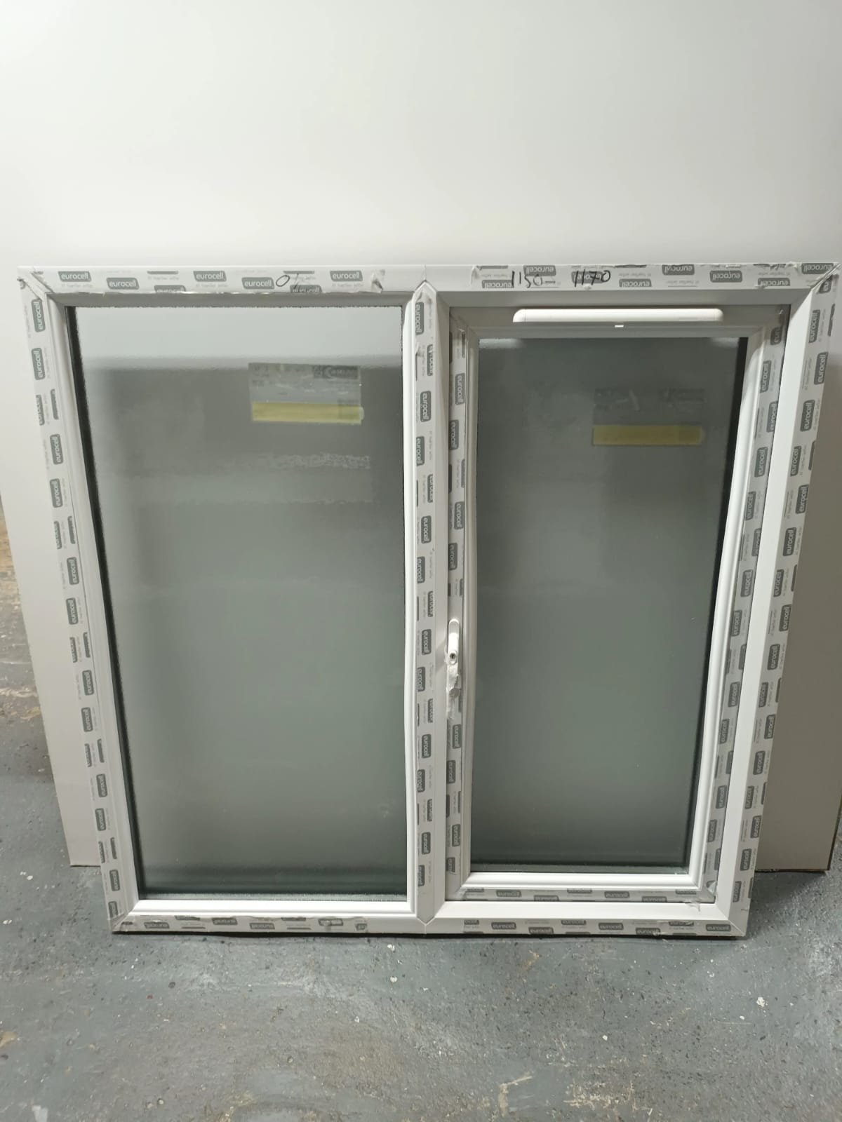 UPVC Casement Window, Grey on White, with Satin Glass UPVC Casement Window, Grey on White, with Satin Glass
